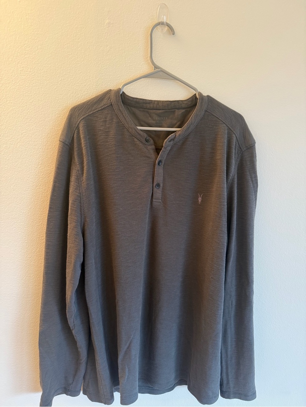 All Saints Men's Long Sleeve Henley in Gray
